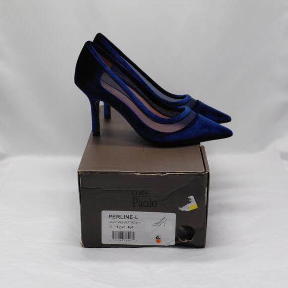 Linea Paolo Shoes - Linea Paolo Pumps Sz 7.5 Navy Velvet Pointed Toe Chic Dress Heels Wedding Party